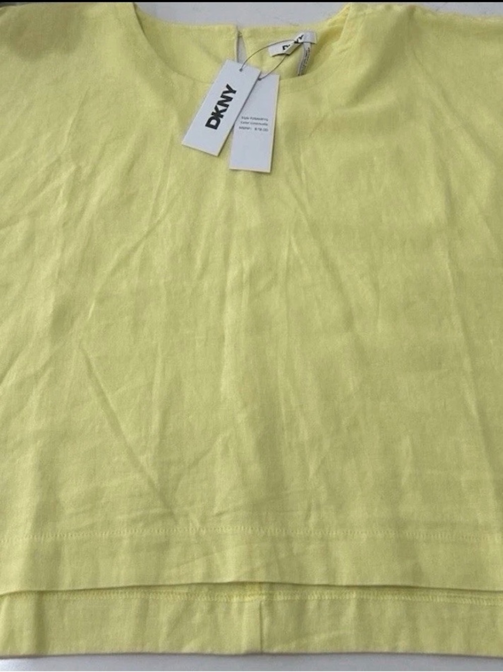DKNY Linen Blend Yellow Lemon Short Sleeve Top Size L